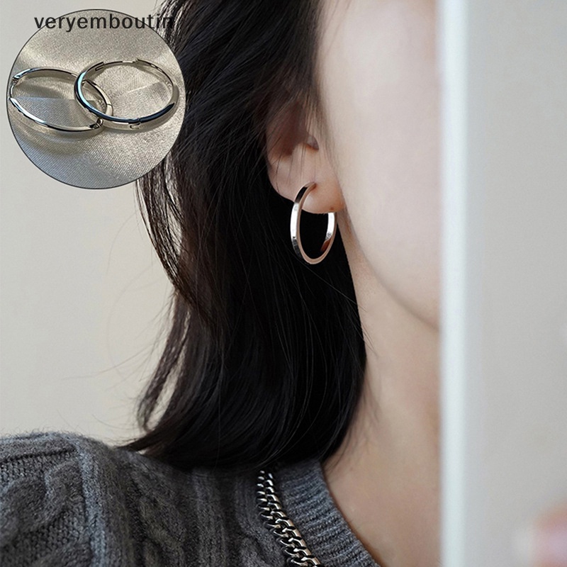 1 Đôi Bông Tai Tròn Lớn Đính Đá Sáng Bóng Đơn Giản Thời Trang Dành Cho Nữ