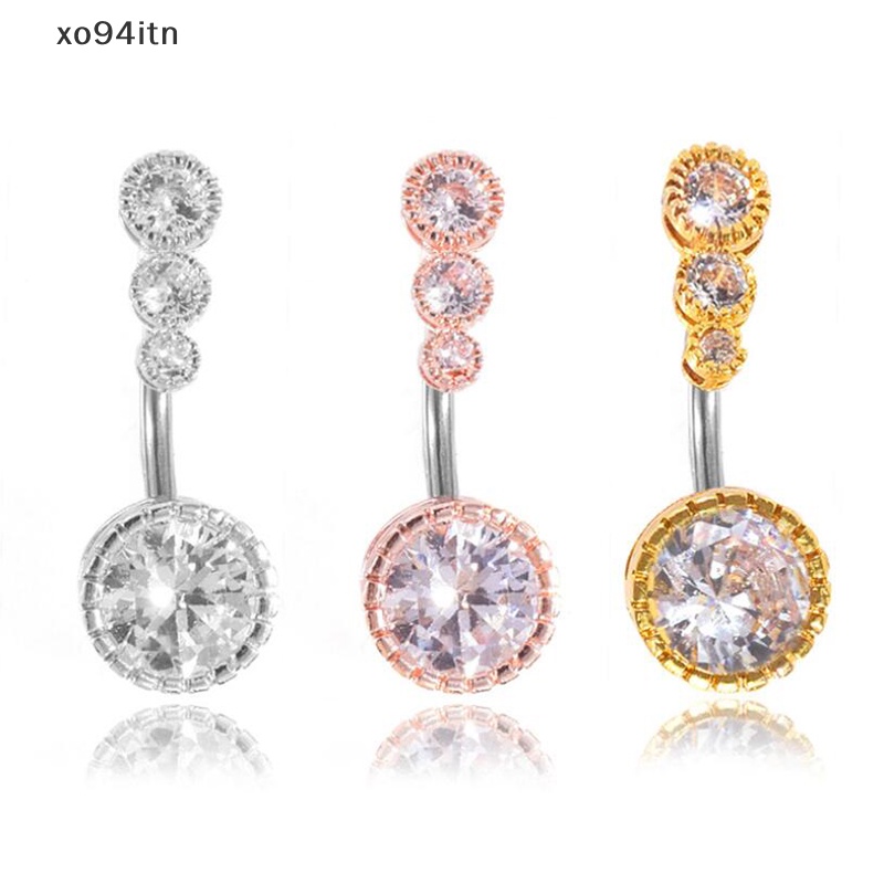 Khuyên Rốn Dạng Thanh Tạ Đính Đá Pha Lê Tròn Nặng 14G