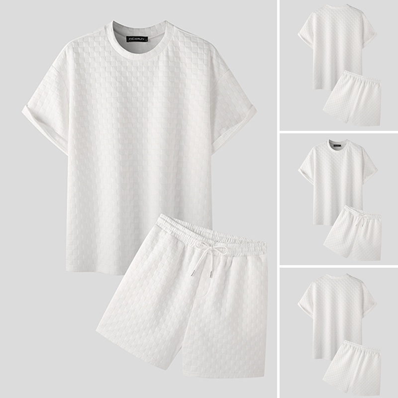 Bộ đồ hai mảnh INCERUN họa tiết kẻ sọc thời trang cho nam