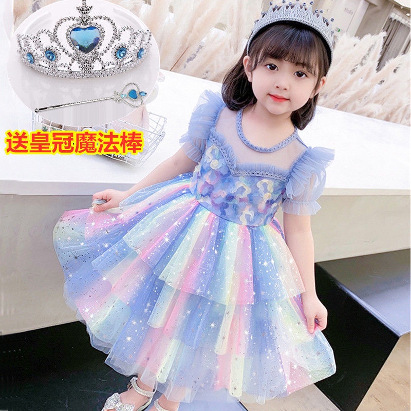 Đầm Bé Gái Mùa Hè Mới 2023 Bé Gái Phong Cách Phương Tây Đầm Công Chúa Aisha Frozen Phồng Gạc Đầm