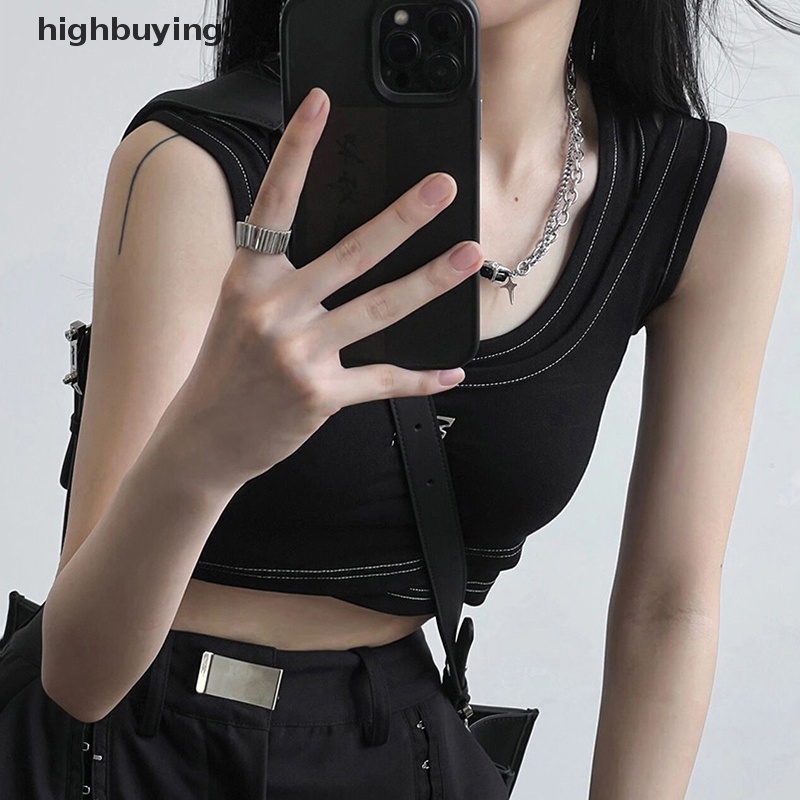 Hbvn Belle Áo Crop Top Giả Hai Lớp Không Tay Dáng Ôm Phong Cách Retro Mỹ Cho Nữ Modish