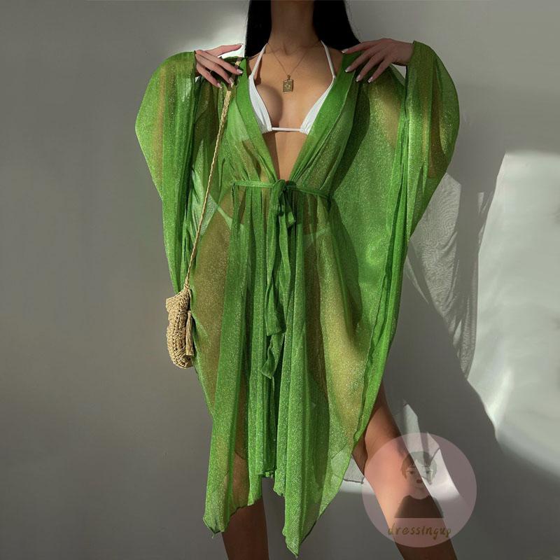 Áo Kiểu Nữ Tay Dài Cổ Chữ V Màu Xanh Lá Thời Trang Mùa Hè