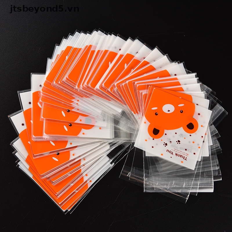 JY 100pcs gấu PIC. Tự dính Cookie Kẹo Gói Quà tặng Túi Giấy bóng kính đám cưới sinh nhật ..