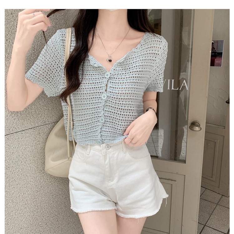 SUXI Áo Dệt Kim Mỏng Tay Ngắn Màu Trơn Thời Trang Xuân Hè Dành Cho Nữ