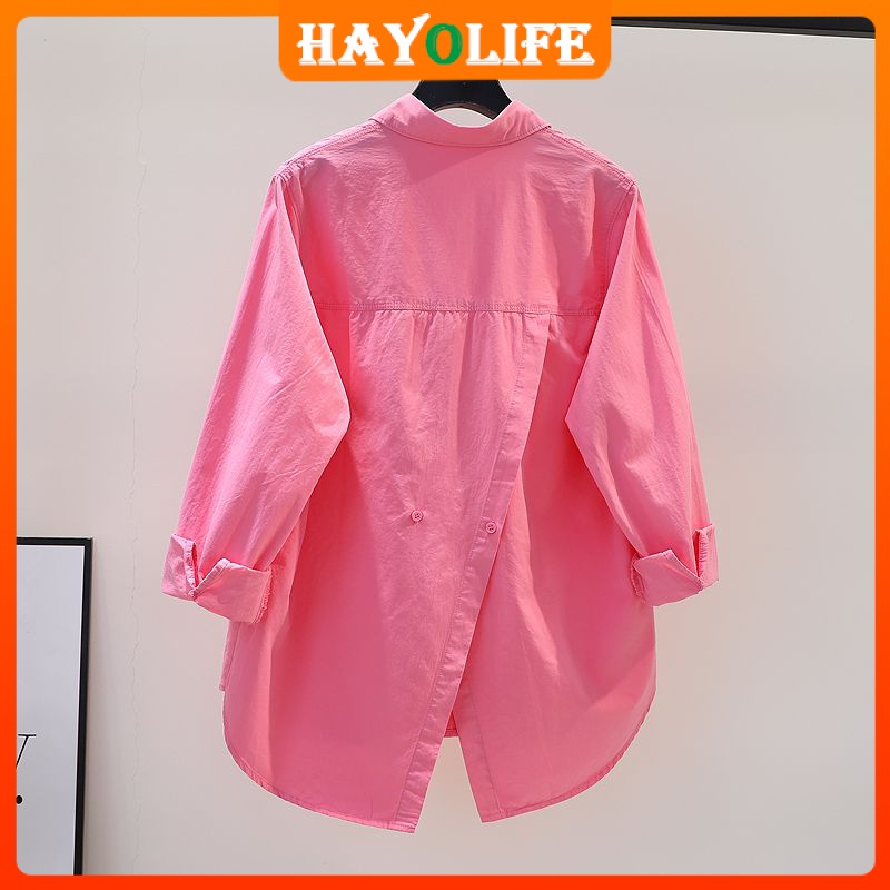 Áo Sơ Mi Cotton Tay Dài Dáng Rộng Xẻ Tà Sau Lưng Màu Hồng Phong Cách Việt Nam 2023 Dễ Phối Đồ Cho Nữ