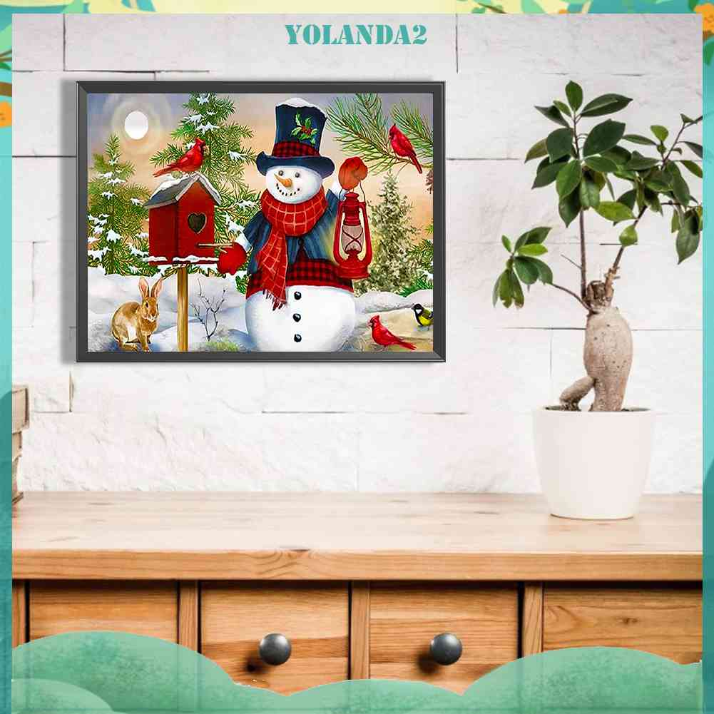 Tranh Đính Đá Kim Cương Toàn Bộ 5D DIY Hình Người Tuyết Giáng Sinh