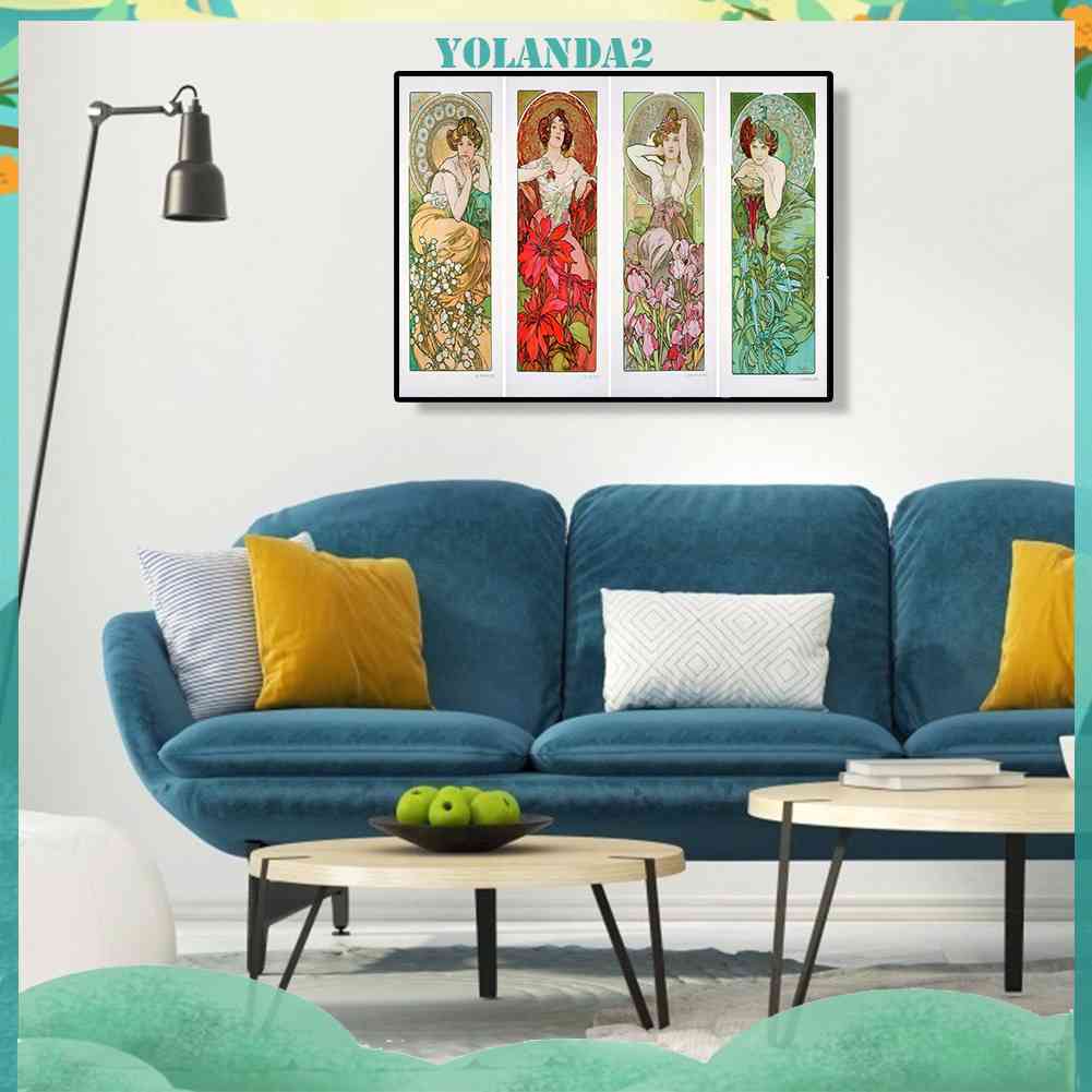 Tranh Đính Đá Kim Cương Toàn Bộ Bốn Mùa Hình Vẽ Người Phụ Nữ Trang Trí