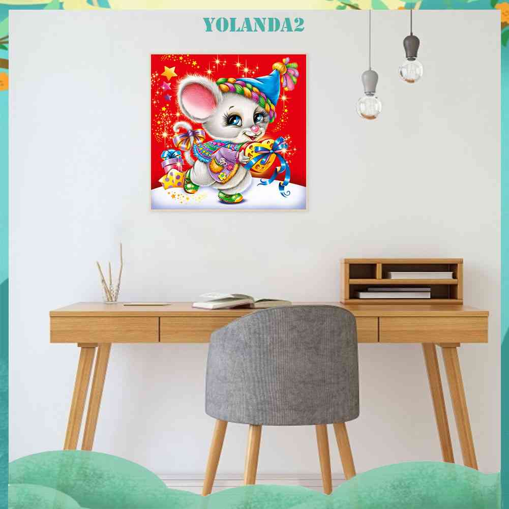 Tranh Đính Đá Kim Cương Toàn Bộ 5D DIY Hình Vẽ Chuột Giáng Sinh