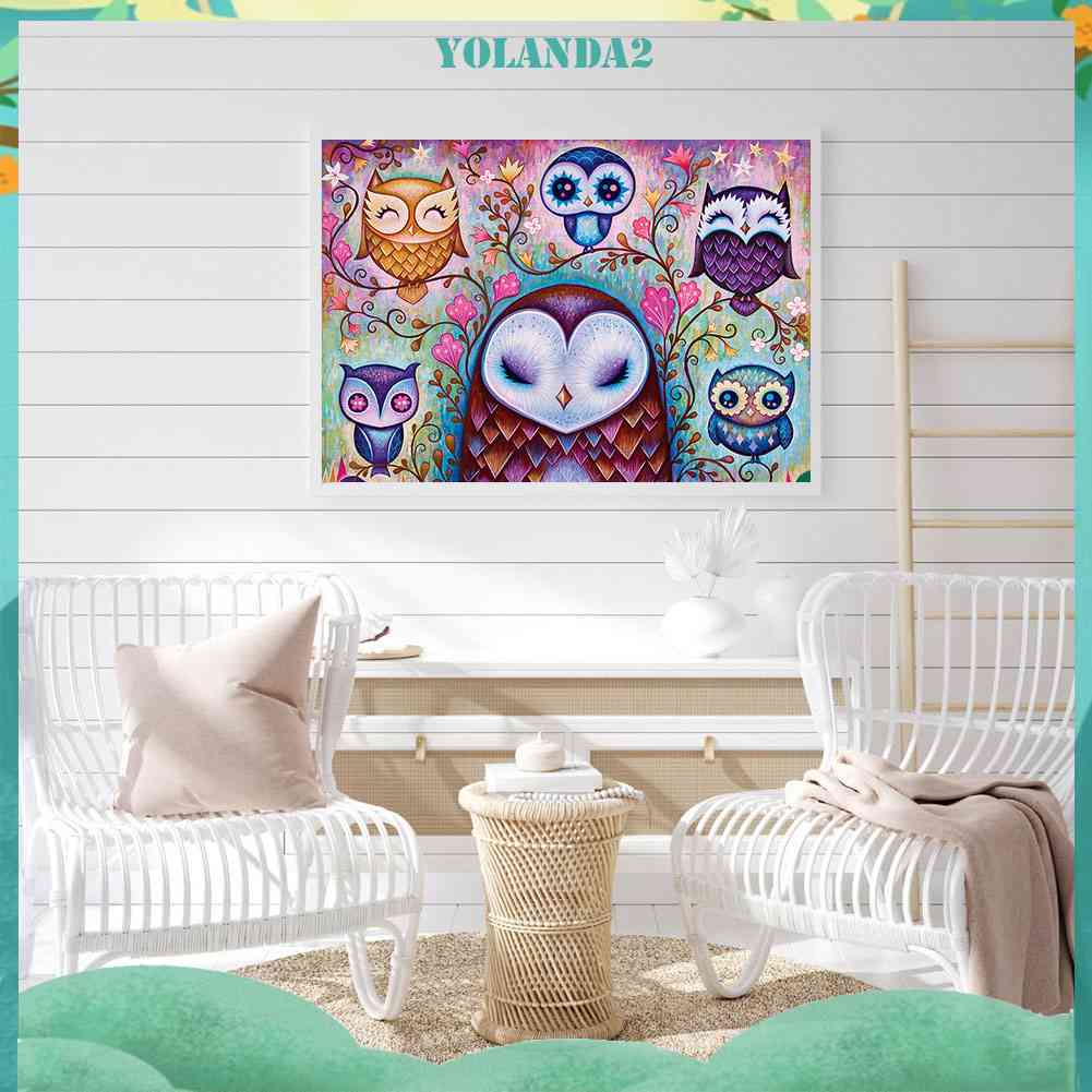 Bộ Tranh Đính Đá 5D Toàn Diện Họa Tiết Chim Cú Độc Đáo DIY Dùng Trang Trí Nhà Cửa