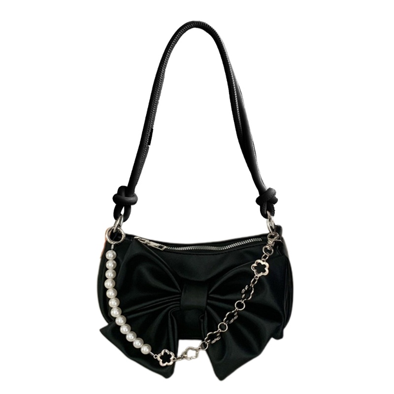 Túi Xách Da PU Mềm Đính Ngọc Trai Phối Dây Xích Đeo Vai Sành Điệu Cho Nữ