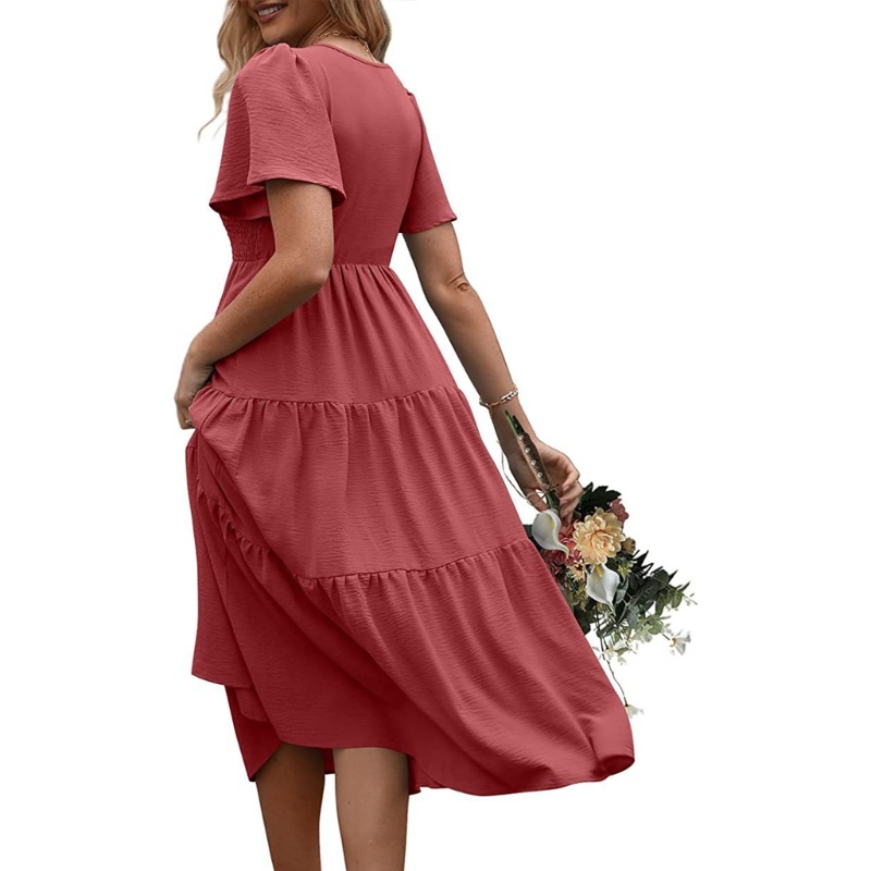 Đầm Midi Tay Ngắn Cổ Chữ V Thời Trang Mùa Hè Xinh Xắn Cho Nữ