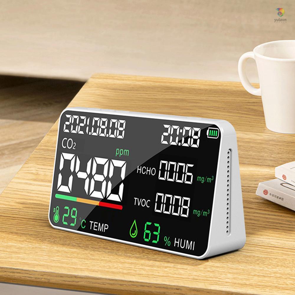 Thiết Bị Đo Độ Ẩm Không Khí CO2 Có Đèn LED Kỹ Thuật Số 5 Trong 1 Formaldehyde HCHO TVOC