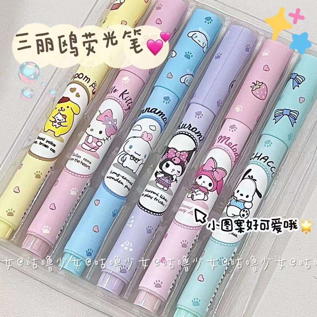 Set 6 Bút Đánh Dấu Hình Sanrio Đáng Yêu Cho Học Sinh
