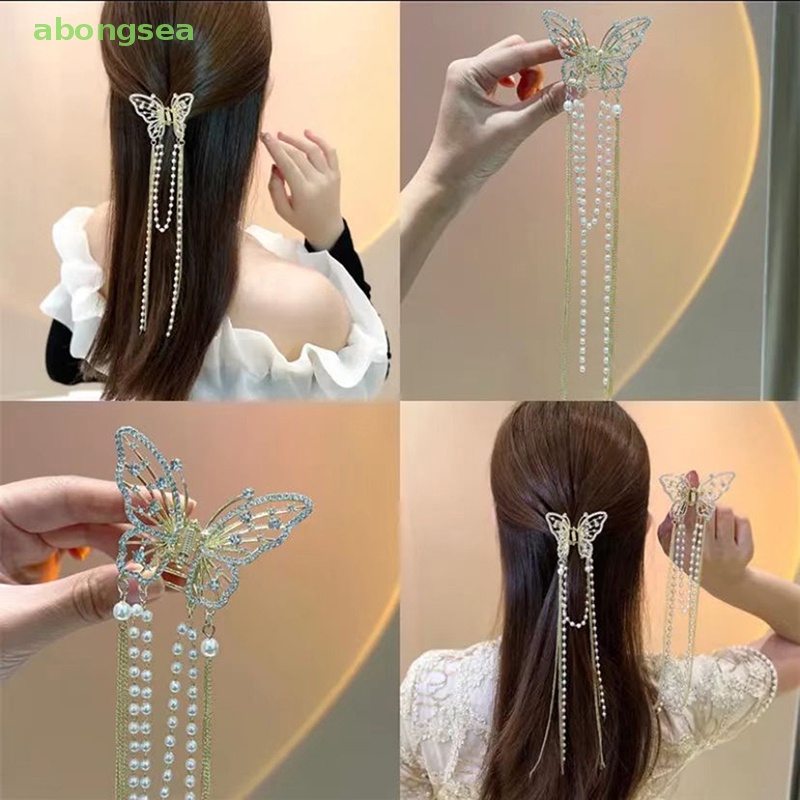 Kẹp Tóc Tua Rua Hình Cá Mập Đính Đá Pha Lê Và Ngọc Trai Phong Cách Hàn Quốc Đơn Giản Cho Nữ