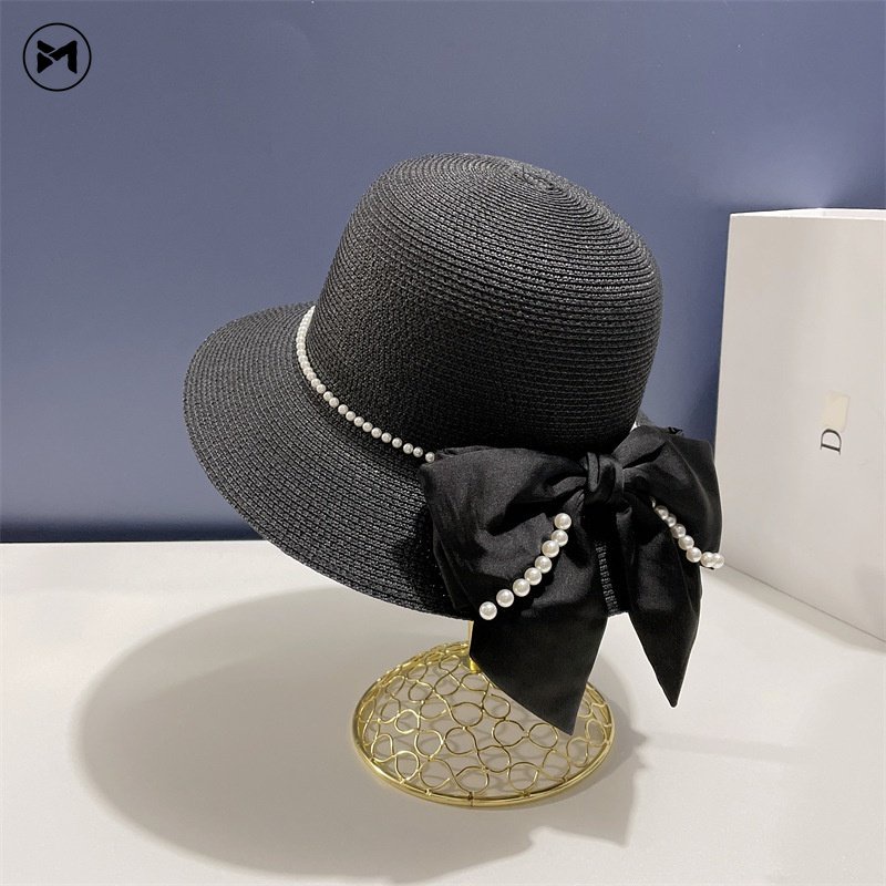 Mũ Cói Rộng Vành Chống Nắng Thắt Nơ Đính Ngọc Trai Phong Cách Pháp Hàng Mới 2023 Dành Cho Bạn Nữ Đi Biển