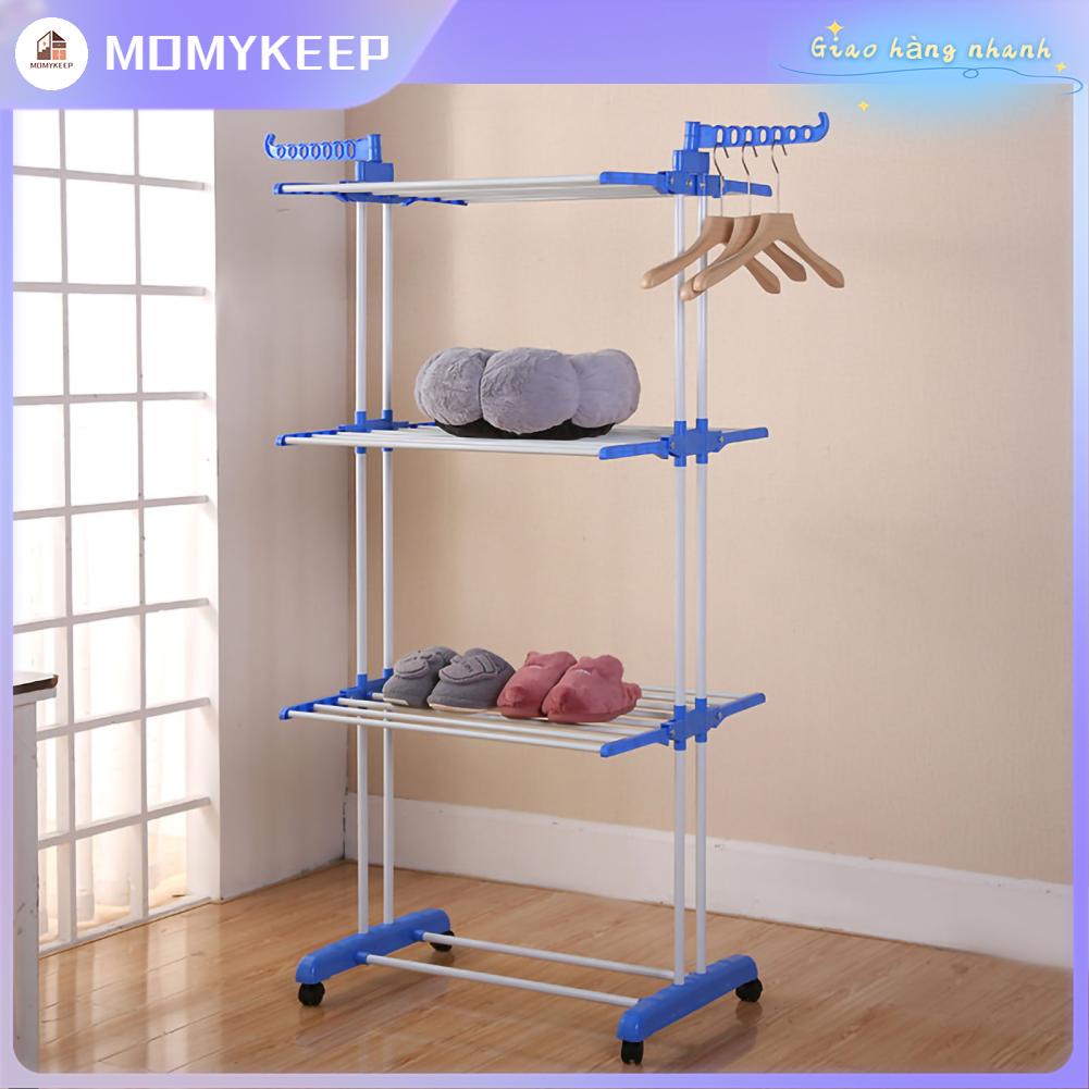 Giá Phơi Quần Áo 3 Tầng Di Động Có Thể Gập Lại Chịu Tải Mạnh Tháp Treo 【MOMYKEEP】