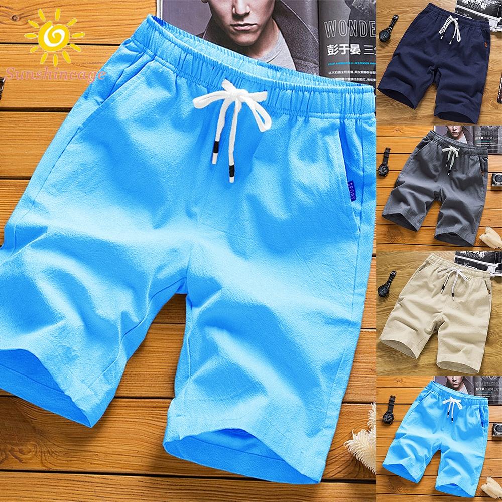 Quần Short Đi Biển Chất Liệu Cotton Lanh Mỏng Thoáng Khí Thời Trang Mùa Hè Cho Nam Giới