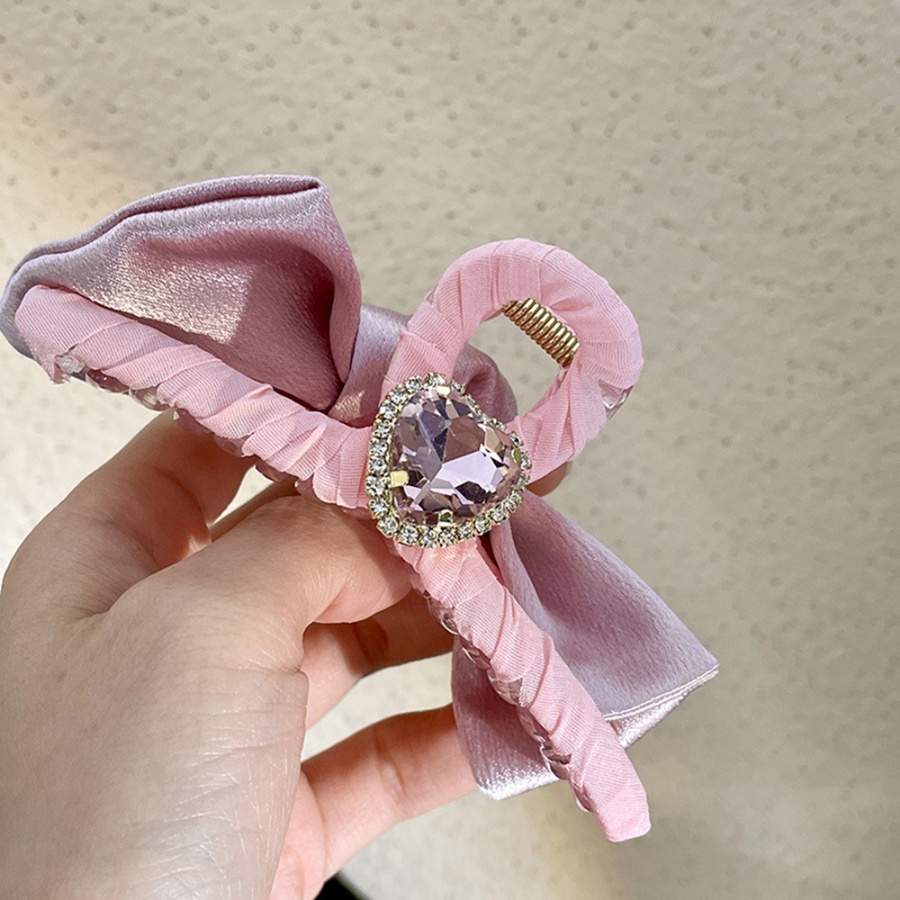 Kẹp Tóc Vải Satin Đính Đá Hình Nơ / Trái Tim Thời Trang Hàn Quốc Cho Nữ