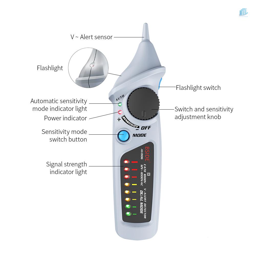 Bút Thử Điện Thông Minh BSIDE AC Không Tiếp Xúc Tự Động Cảm Ứng Âm Thanh &amp; Ánh Sáng Hai Chế Độ NCV