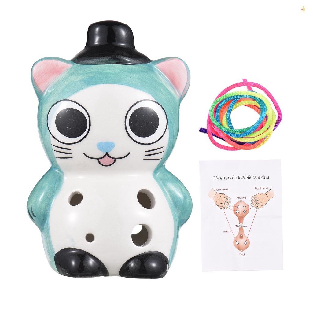 Nhạc Cụ Ocarina Gốm 6 Lỗ Có Dây Đeo Hình Động Vật Dễ Thương