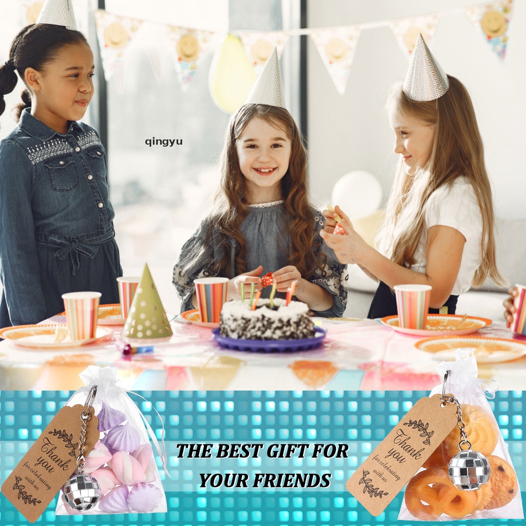 Set 150 Móc Khóa Dạng Bóng Disco Mini Gắn Thẻ Chữ Thank You Và Túi Organza Họa Tiết 70s 80s Trang Trí Tiệc Cưới