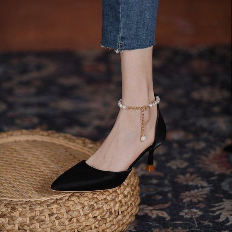 Giày Cao Gót Đế Phẳng Đính Ngọc Trai Nhân Tạo Phong Cách Thời Trang Pháp Hàng Mới Dành Cho Bạn Nữ