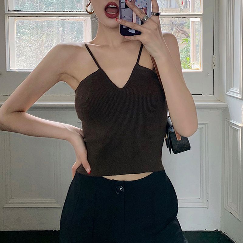 Áo Hai Dây Dệt Kim Tay Ngắn Thời Trang Mới 2023 Cho Nữ