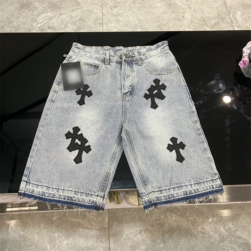 (C) Hrome (H) eart &amp; Heavy duty Quần Short Cắt laser Chéo Từ Da Bò Cứng Màu Bạc Thời Trang Và Xu Hướng