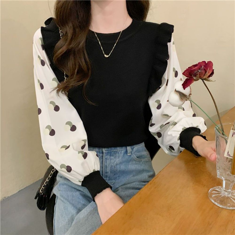 Áo Sơ Mi Chiffon Tay Dài Phối Lưới Thiết Kế Mới Nhẹ Nhàng Thanh Lịch Cho Nữ