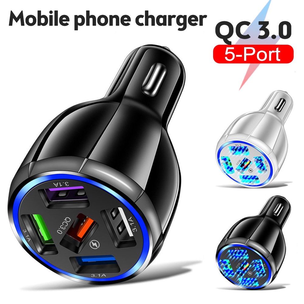 Tẩu Sạc Nhanh 5 Cổng USB 15A Có Đèn LED Cho iPhone 13 14 Xiaomi Huawei