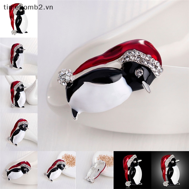 1 Huy Hiệu Cài Áo Hình Chim Cánh Cụt Giáng Sinh Đính Đá Dễ Thương