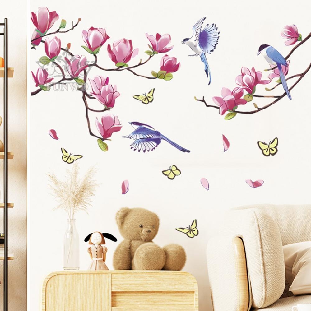 Miếng Dán Tường Trang Trí Hình Hoa Và Chim Tháo Rời Được Dành Cho Phòng Trẻ Em