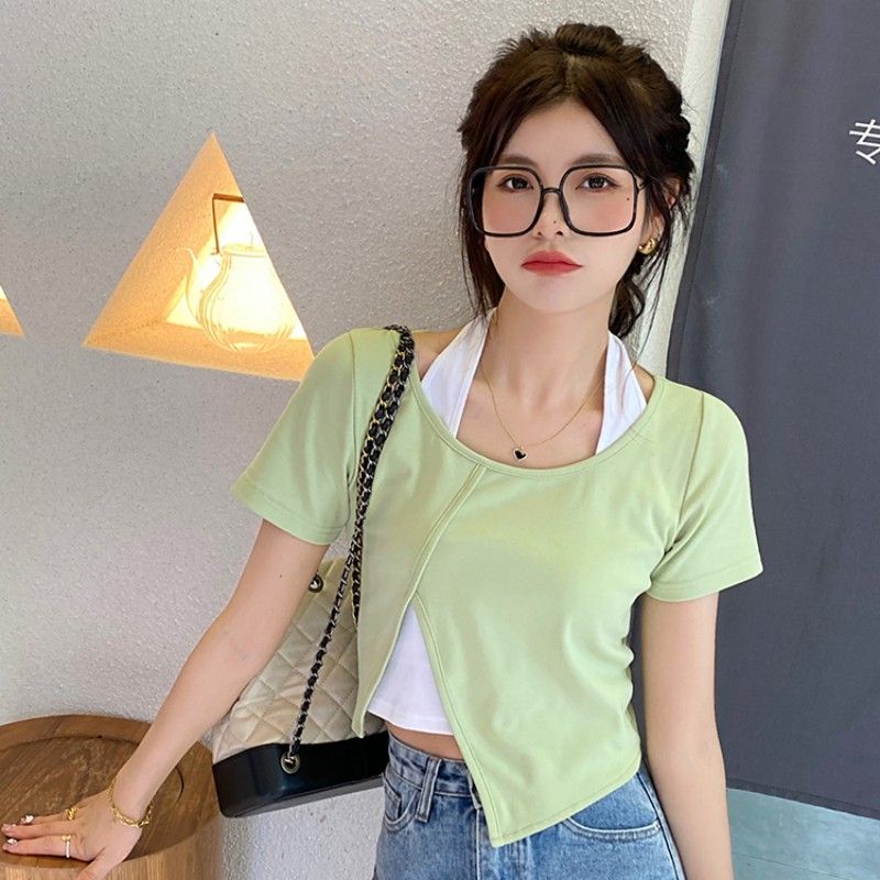 Áo Thun Ngắn Tay Giả Hai Lớp Plus Size Thời Trang Cho Nữ