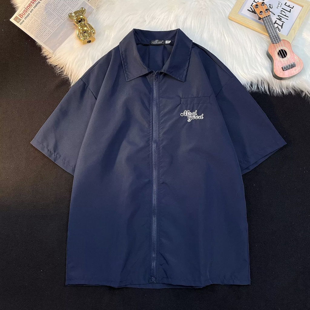 Áo Sơ Mi Tay Lửng Dáng Rộng Màu Trơn Thời Trang Mùa Hè Nhật Bản 2023