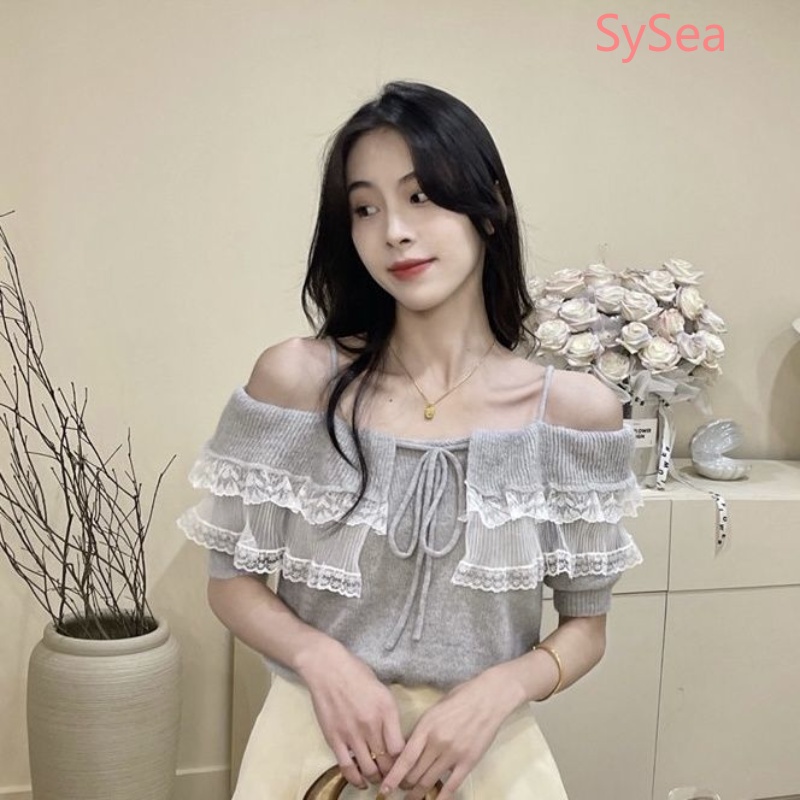 Áo Dệt Kim Trễ Vai Phối Ren Thời Trang Mùa Hè Cho Nữ