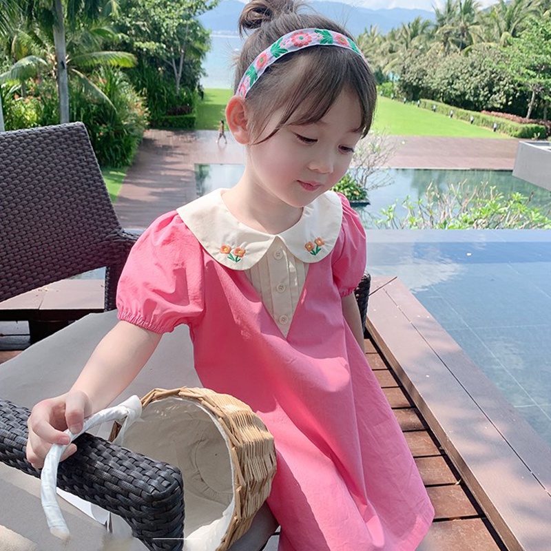 Đầm Cotton Cổ Búp Bê Thêu Họa Tiết Dễ Thương Phong Cách Hàn Quốc Thời Trang Mùa Hè Cho Bé Gái 1 -