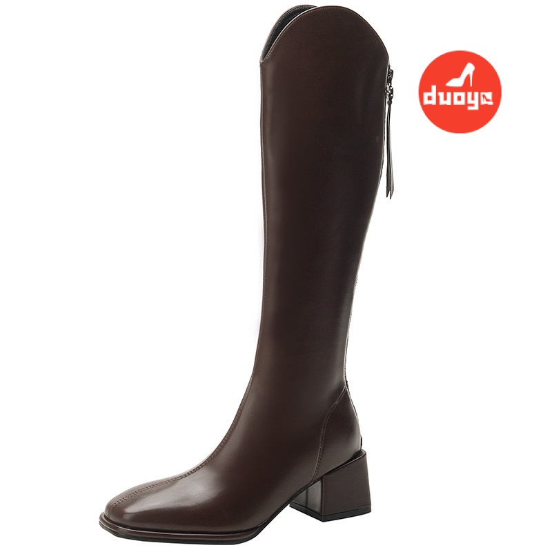 Duoya Hair Thẳng ~ [Hàng Có Sẵn] Giày Bốt Đi Học Ống Cao Dày Dặn Co Giãn Phong Cách Mới Mùa Xuân Thu Chất Lượng Cao Cho Nữ