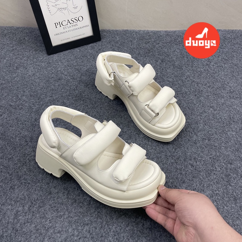 Duoya Tóc Thẳng ~ [Hàng Có Sẵn] Sandal Hở Ngón Đế Dày Màu Đen Tăng Chiều Cao Thời Trang Thường Ngày Cho Nữ Miễn Phí Vận Chuyển