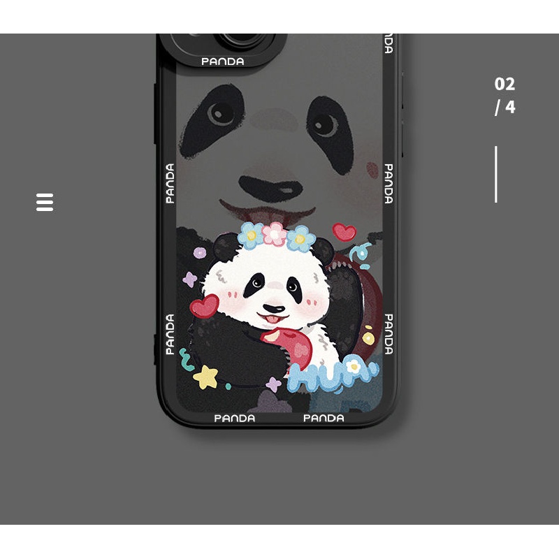 Ốp Điện Thoại Silicon Dẻo In Hình Gấu Trúc Và Hoa Xinh Xắn Cho Iphone 13 14Promax 14 12 11