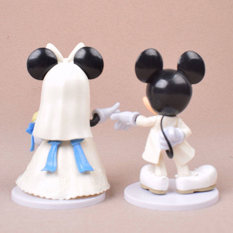Disney Q Version Mickey Minnie Donald Duck White Wedding Dress Wedding Cake Ornaments Handmade Toy Model HPjm
