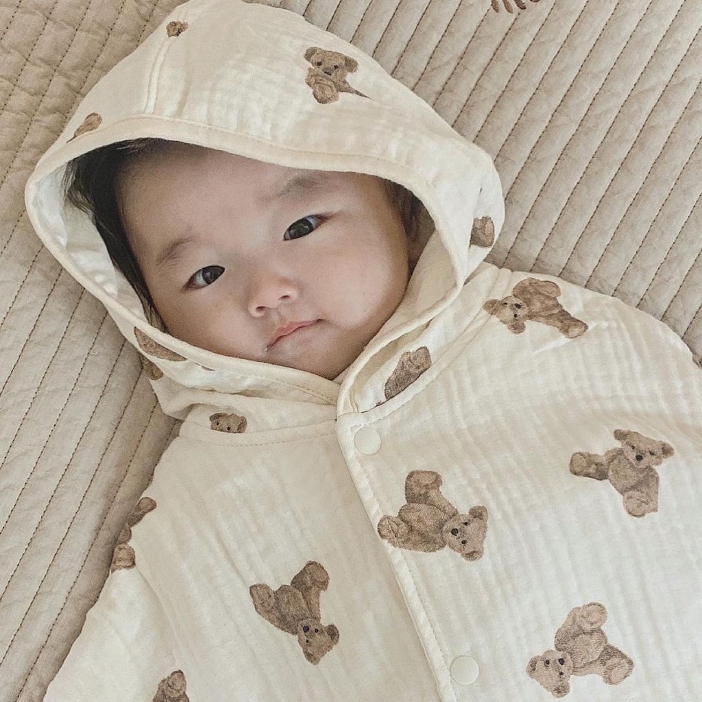 Áo Choàng Chống Nắng / Gió Chất Liệu Cotton Mềm Mại In Hoạ Tiết Gấu Xinh Xắn Cho Bé 0 -