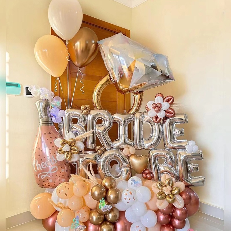 Bong Bóng Trang Trí Tiệc Cưới Màu Vàng Hồng In Chữ bride to mrs team hen Binhlor