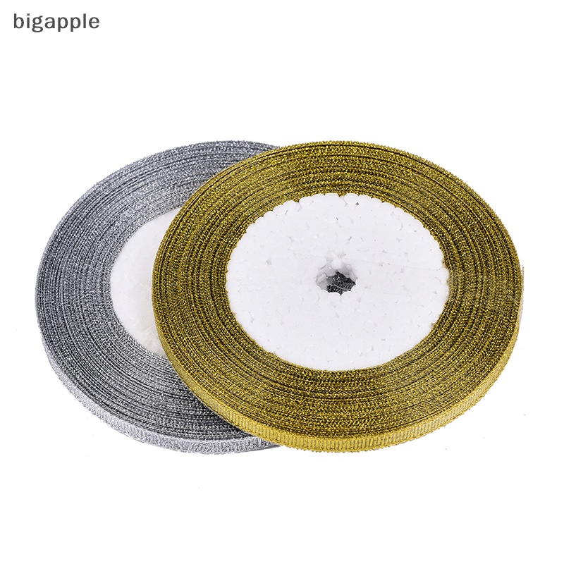 Cuộn Dây Ruy Băng Lụa Sa Mạc Vàng / Bạc Dày 6mm Dùng Trang Trí Giáng Sinh DIY 25 Yards