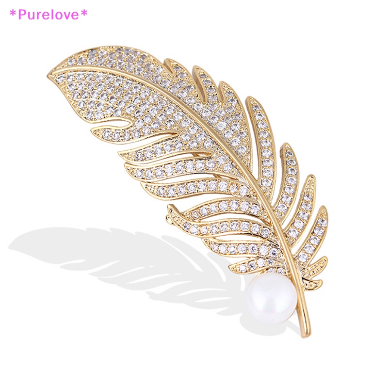 Ghim Cài Áo Hình Lông Vũ Đính Ngọc Trai Nhân Tạo Thời Trang Mới