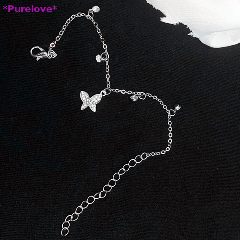 Vòng Tay Dây Xích Bằng Bạc Chống Dị Ứng Đính Đá Zircon Hình Bướm Lấp Lánh Dành Cho Nữ Mới