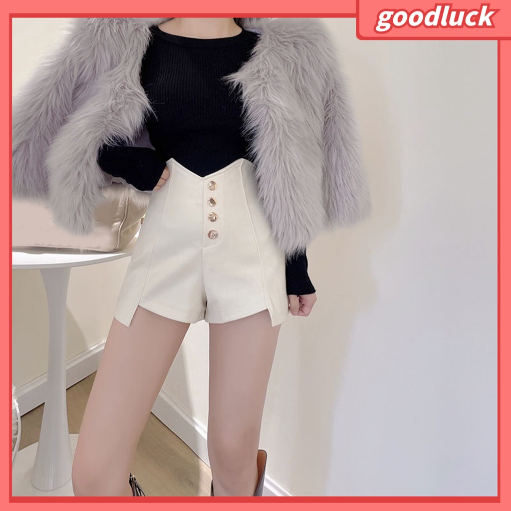 Quần Short Lưng Cao Màu Trơn Phối Nút Co Giãn Tốt Plus Size Thời Trang Đường Phố Cá Tính Cho Nữ