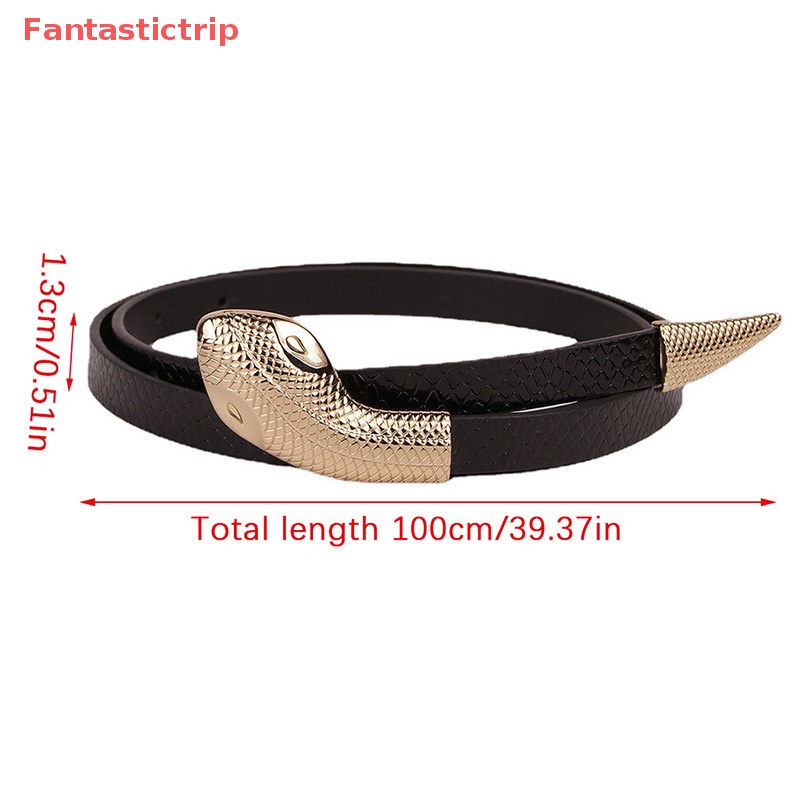 Thắt Lưng Da Rắn Màu Đen Khóa Kim Loại Thời Trang Cho Nữ