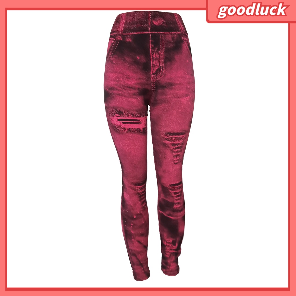 [ULK] Quần Legging Giả Jean Rách Dáng Bút Chì Co Giãn Nâng Hông Cho Nữ Plus Size