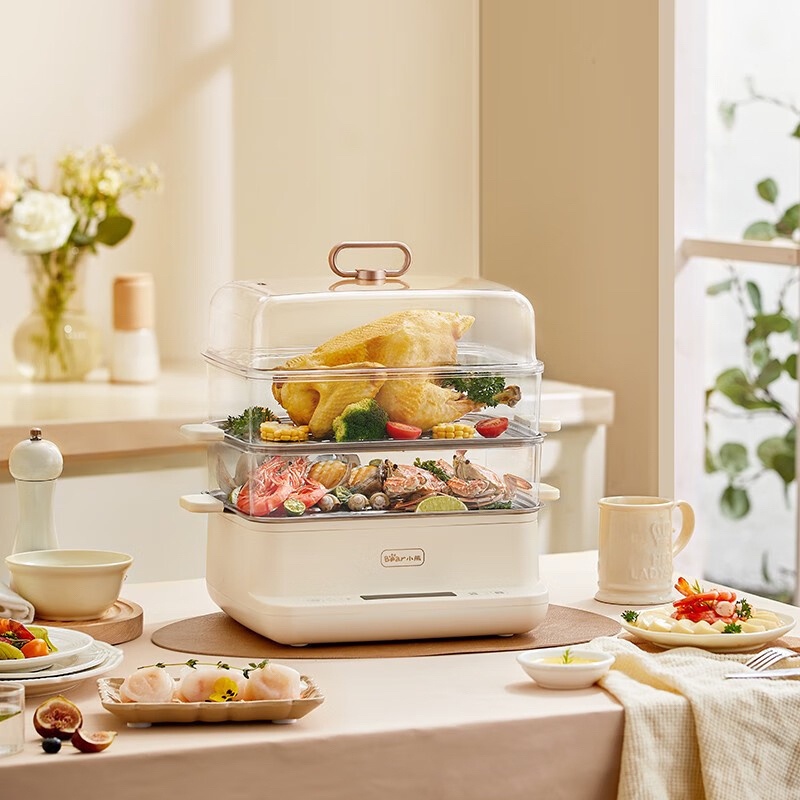 Nồi hấp điện đa năng 3 tầng Bear DZG-CA2D1 - Công suất hấp 800W. HÀNG CHÍNH HÃNG - SẢN PHẨM HOT