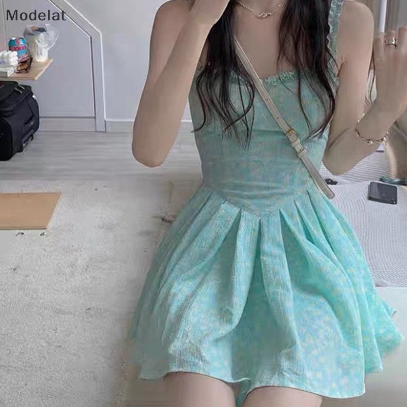 Mfc Đầm Hai Dây Phối Bèo Họa Tiết Hoa Xinh Xắn Thời Trang Mùa Hè Cho Nữ